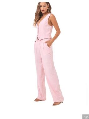 NEW L*space Light Pink Button-Front Linen-Blend Vest Top